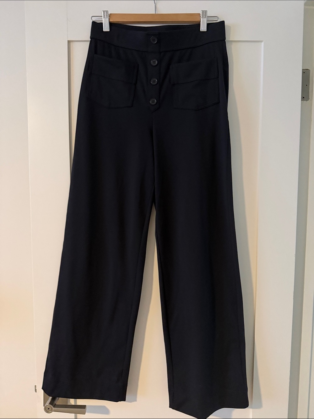 HALARA Navy Wide-Leg High-Waist Pants with Front Buttons